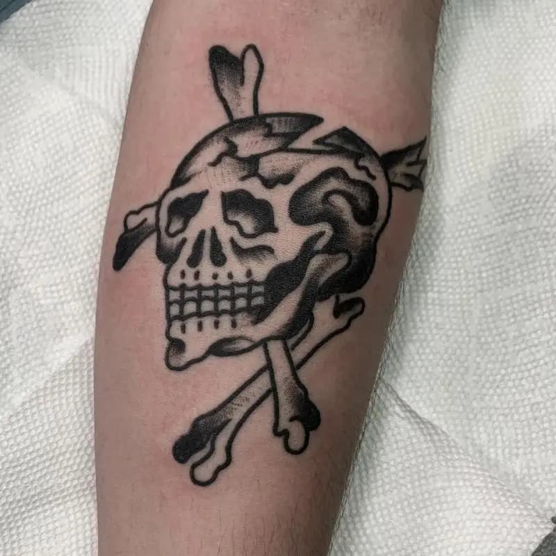 a skull with bones tattoo