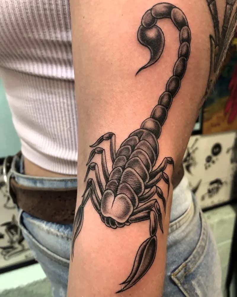 a tattoo of a scorpion in a person's arm